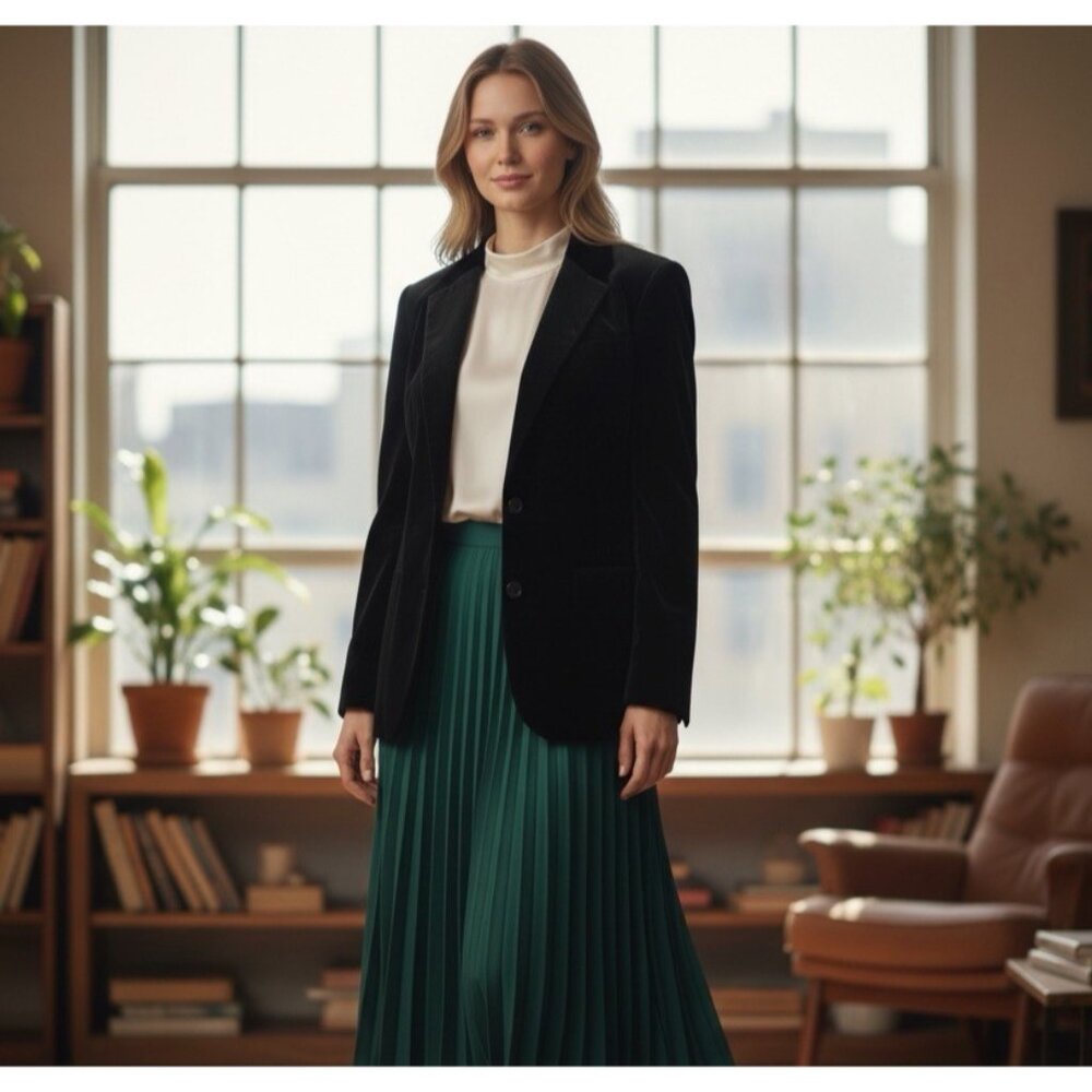 Mantessa Black Velvet Blazer Women’s M Medium Made in Japan Tailored Jacket